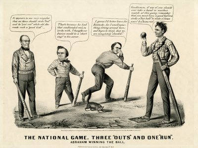 The National Game: Three Outs and One Run, Abraham Winning the Ball by N. and Ives, J.M. Currier
